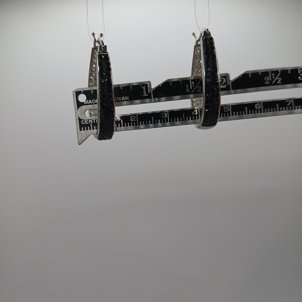 Elegant Black and Silver Crystal Hoop Earrings